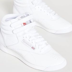 Reebok retro modern vintage freestyle white high top sneakers in size 8